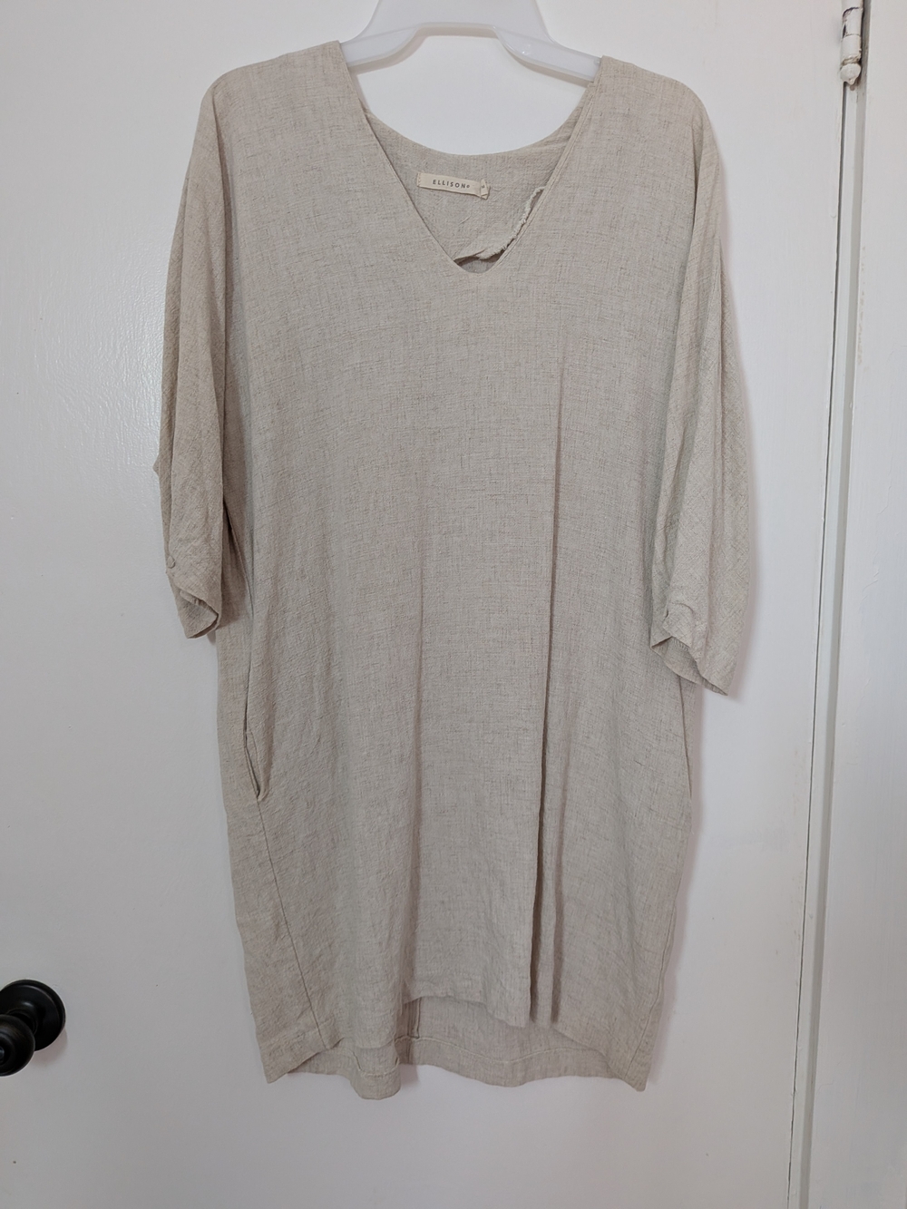 EILEEN FISHER Beige V-Neck Linen Tunic Top